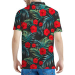 Tropical Hibiscus Leaves Pattern Print Men's Polo Shirt