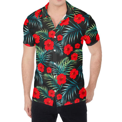 Tropical Hibiscus Leaves Pattern Print Men's Shirt
