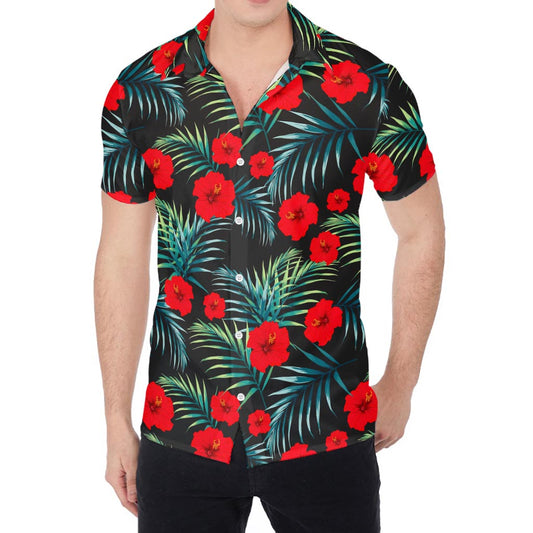 Tropical Hibiscus Leaves Pattern Print Men's Shirt