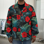 Tropical Hibiscus Leaves Pattern Print Men's Shirt Jacket