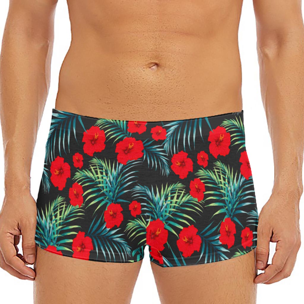Tropical Hibiscus Leaves Pattern Print Men's Short Boxer Briefs