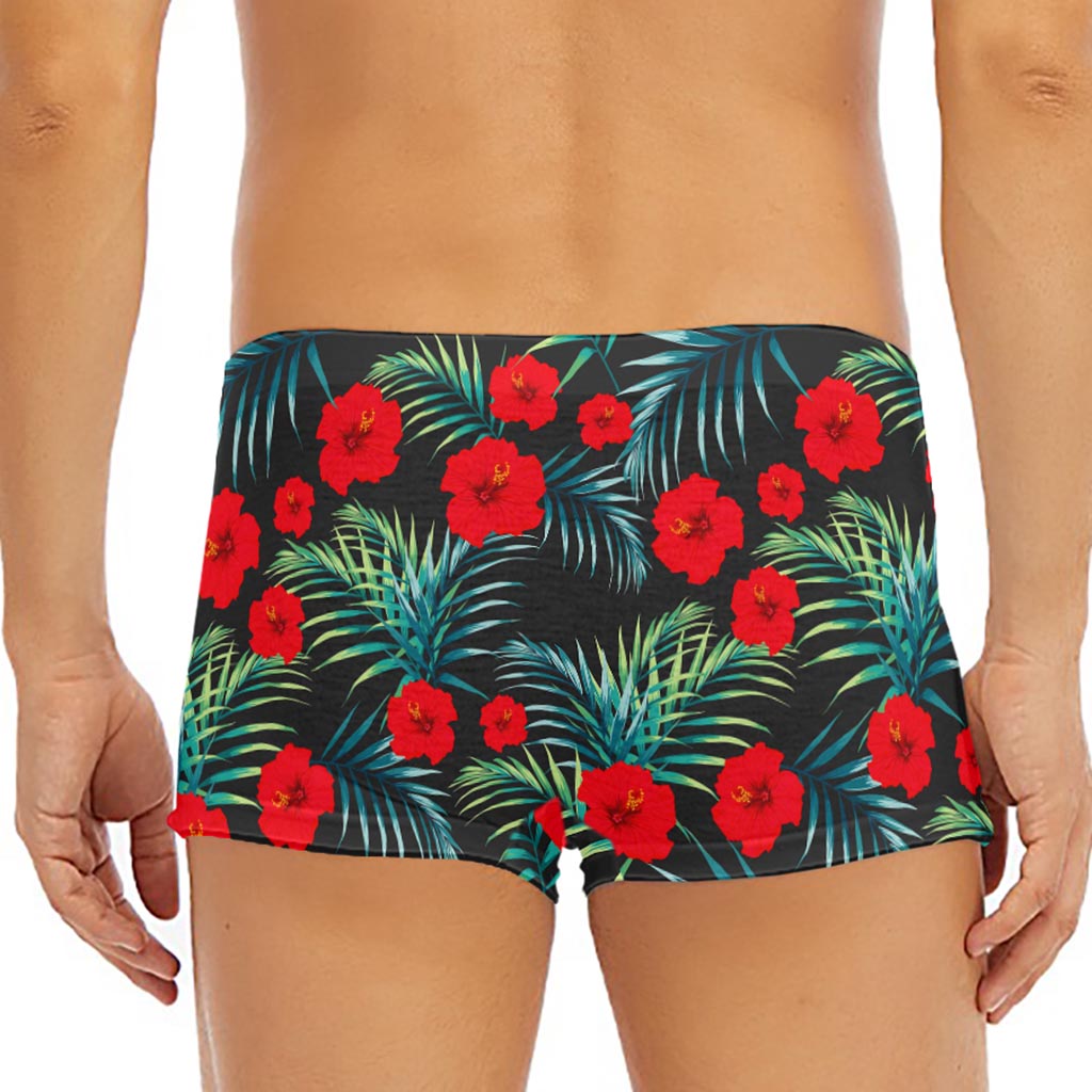 Tropical Hibiscus Leaves Pattern Print Men's Short Boxer Briefs