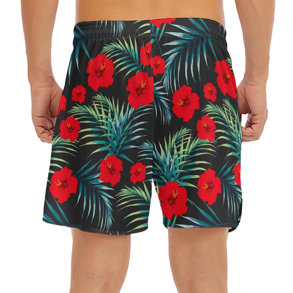 Tropical Hibiscus Leaves Pattern Print Men's Split Running Shorts