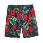 Tropical Hibiscus Leaves Pattern Print Men's Sports Shorts
