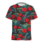 Tropical Hibiscus Leaves Pattern Print Men's Sports T-Shirt