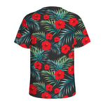 Tropical Hibiscus Leaves Pattern Print Men's Sports T-Shirt
