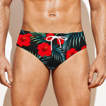 Tropical Hibiscus Leaves Pattern Print Men's Swim Briefs