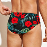 Tropical Hibiscus Leaves Pattern Print Men's Swim Briefs