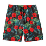 Tropical Hibiscus Leaves Pattern Print Men's Swim Trunks