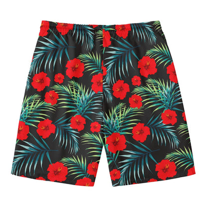Tropical Hibiscus Leaves Pattern Print Men's Swim Trunks