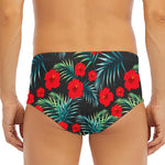 Tropical Hibiscus Leaves Pattern Print Men's Triangle Swim Briefs