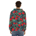 Tropical Hibiscus Leaves Pattern Print Men's Velvet Pullover Hoodie