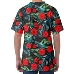 Tropical Hibiscus Leaves Pattern Print Men's Velvet T-Shirt