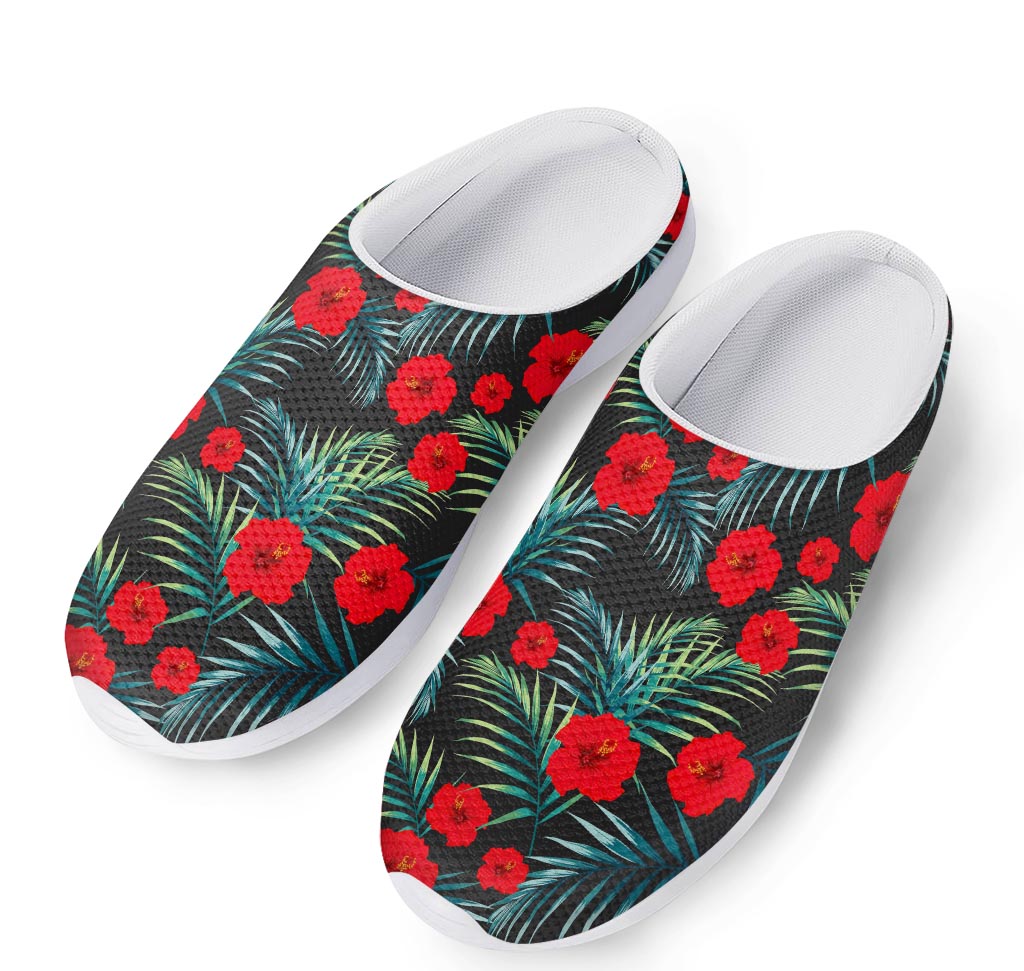 Tropical Hibiscus Leaves Pattern Print Mesh Casual Shoes