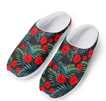 Tropical Hibiscus Leaves Pattern Print Mesh Casual Shoes