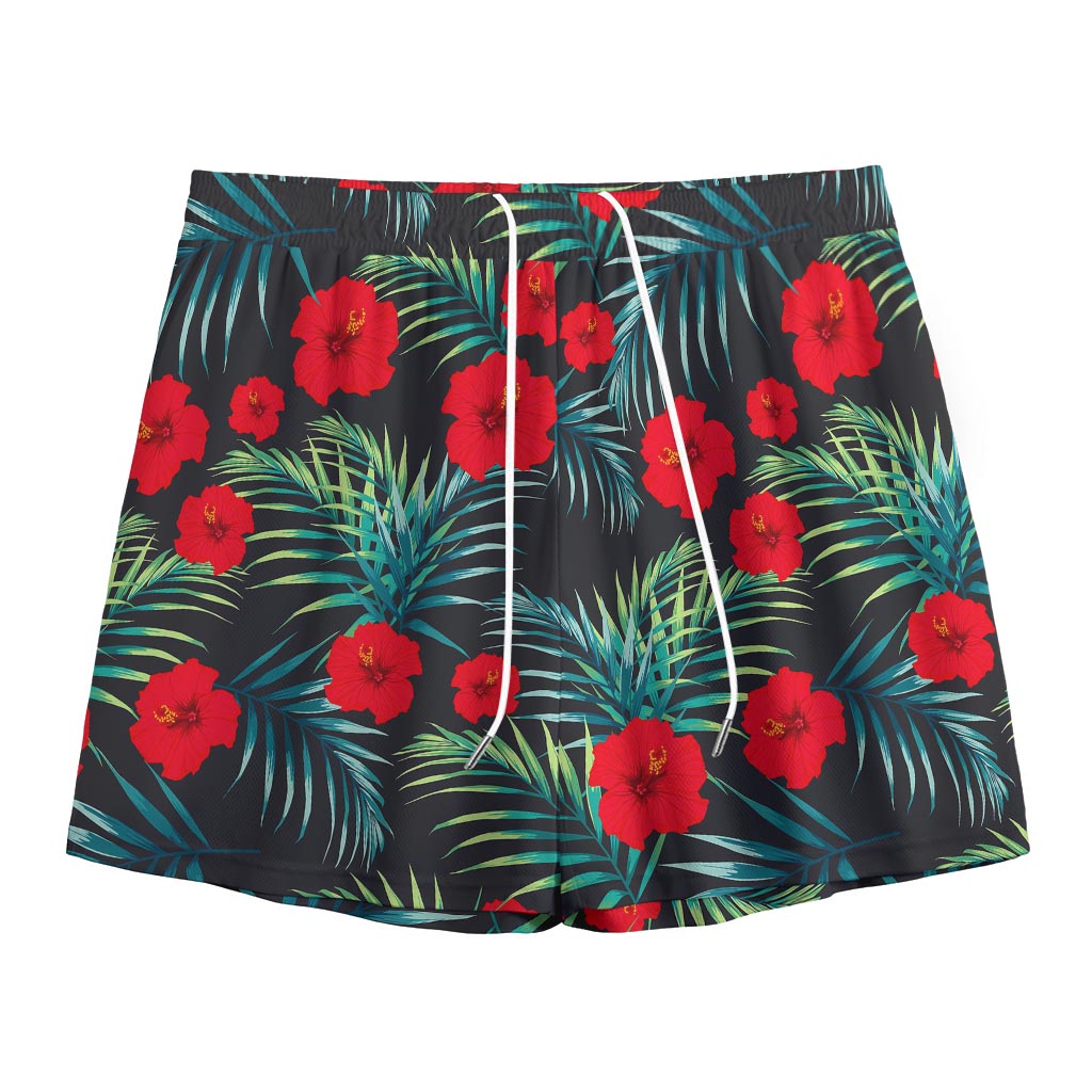 Tropical Hibiscus Leaves Pattern Print Mesh Shorts