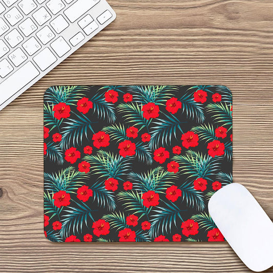 Tropical Hibiscus Leaves Pattern Print Mouse Pad