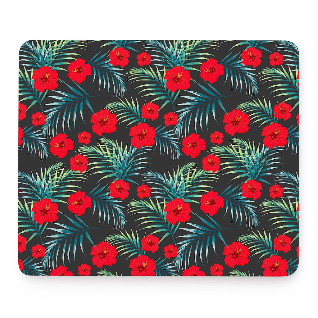 Tropical Hibiscus Leaves Pattern Print Mouse Pad