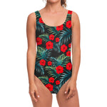Tropical Hibiscus Leaves Pattern Print One Piece Swimsuit