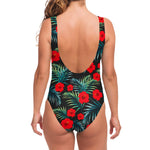 Tropical Hibiscus Leaves Pattern Print One Piece Swimsuit