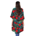Tropical Hibiscus Leaves Pattern Print Open Front Beach Cover Up