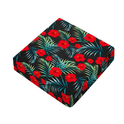 Tropical Hibiscus Leaves Pattern Print Outdoor Seat Cushion Cover