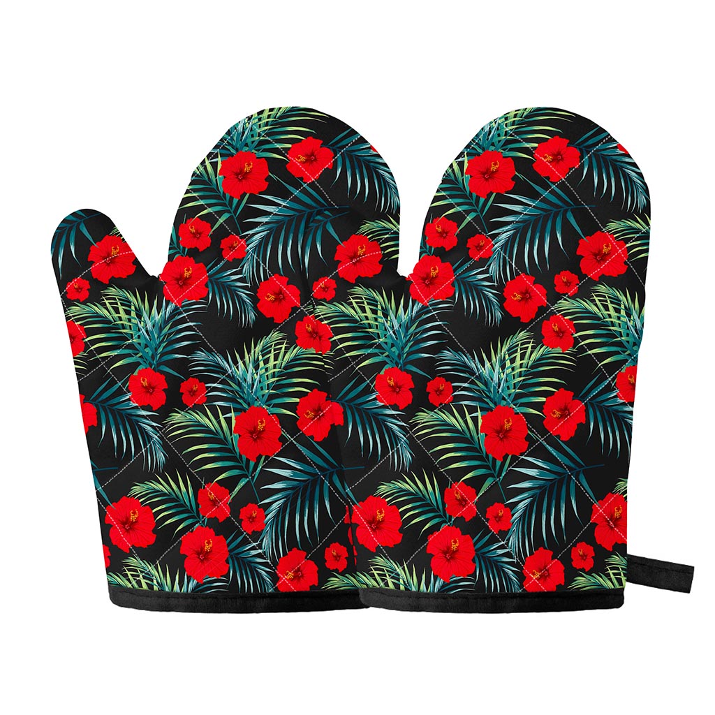 Tropical Hibiscus Leaves Pattern Print Oven Mitts