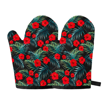 Tropical Hibiscus Leaves Pattern Print Oven Mitts