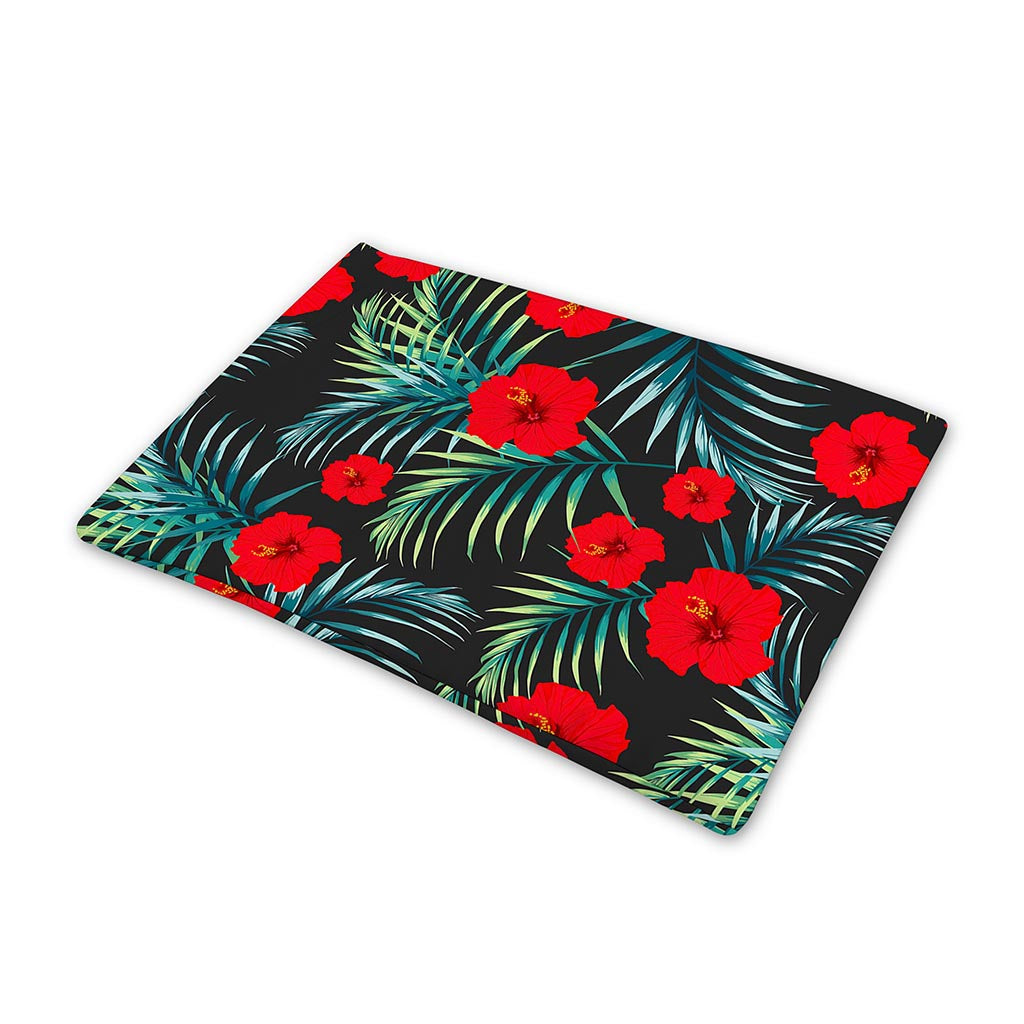 Tropical Hibiscus Leaves Pattern Print Pet Cooling Mat Cover