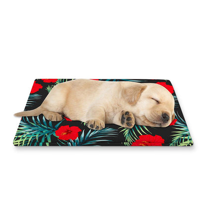 Tropical Hibiscus Leaves Pattern Print Pet Cooling Mat Cover