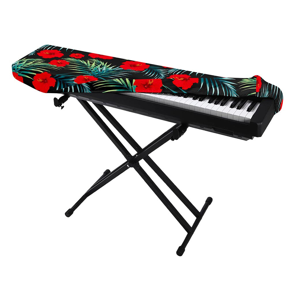 Tropical Hibiscus Leaves Pattern Print Piano Keyboard Cover