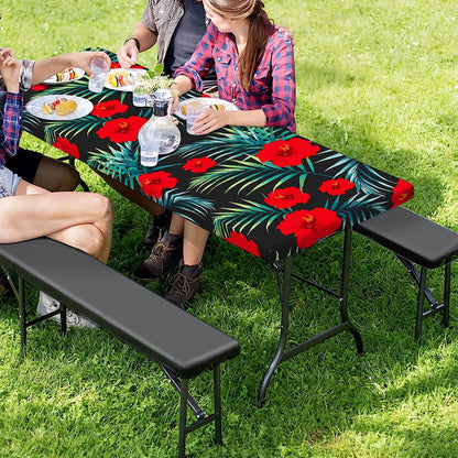 Tropical Hibiscus Leaves Pattern Print Picnic Table Cover