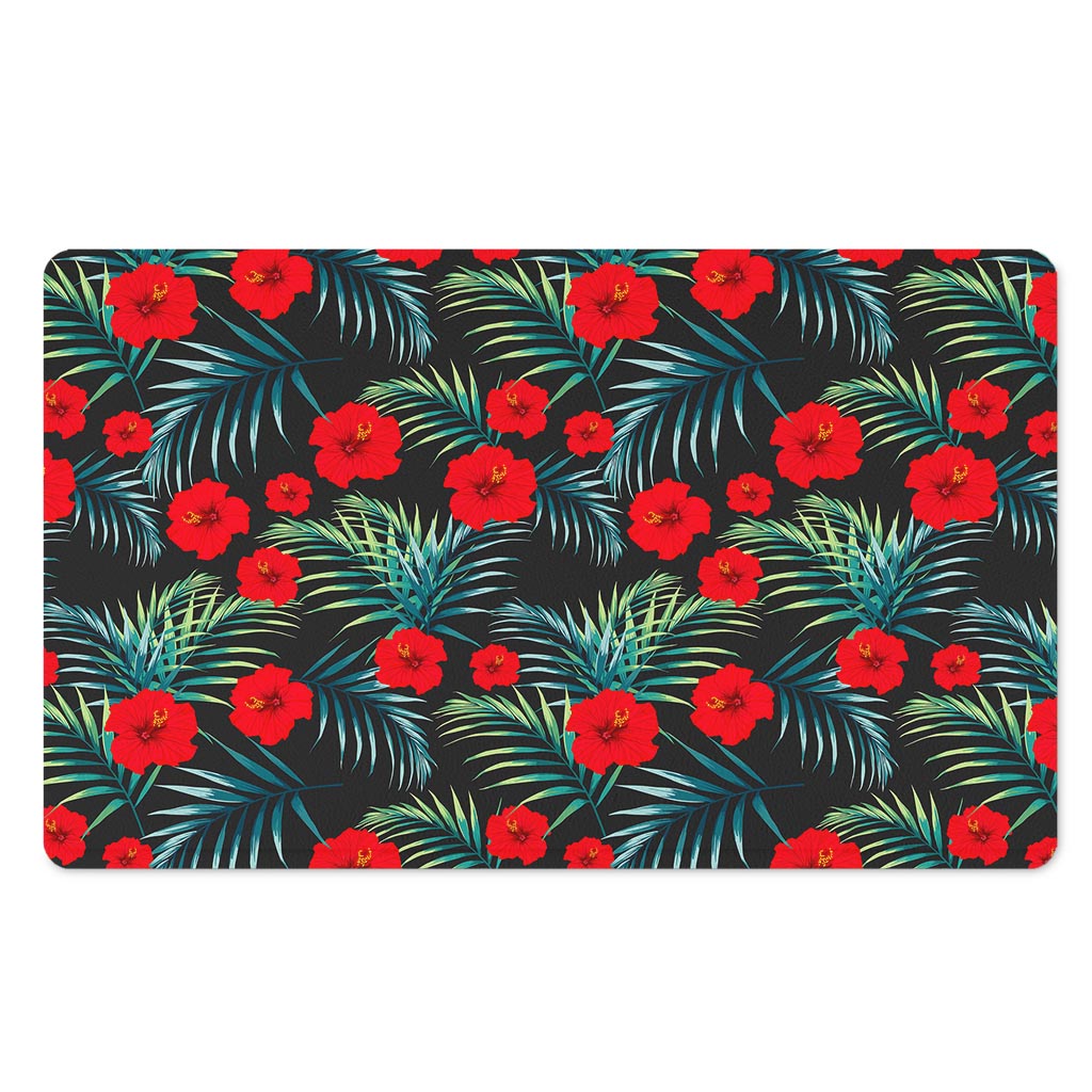 Tropical Hibiscus Leaves Pattern Print Polyester Doormat