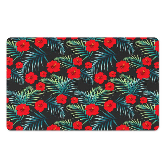 Tropical Hibiscus Leaves Pattern Print Polyester Doormat