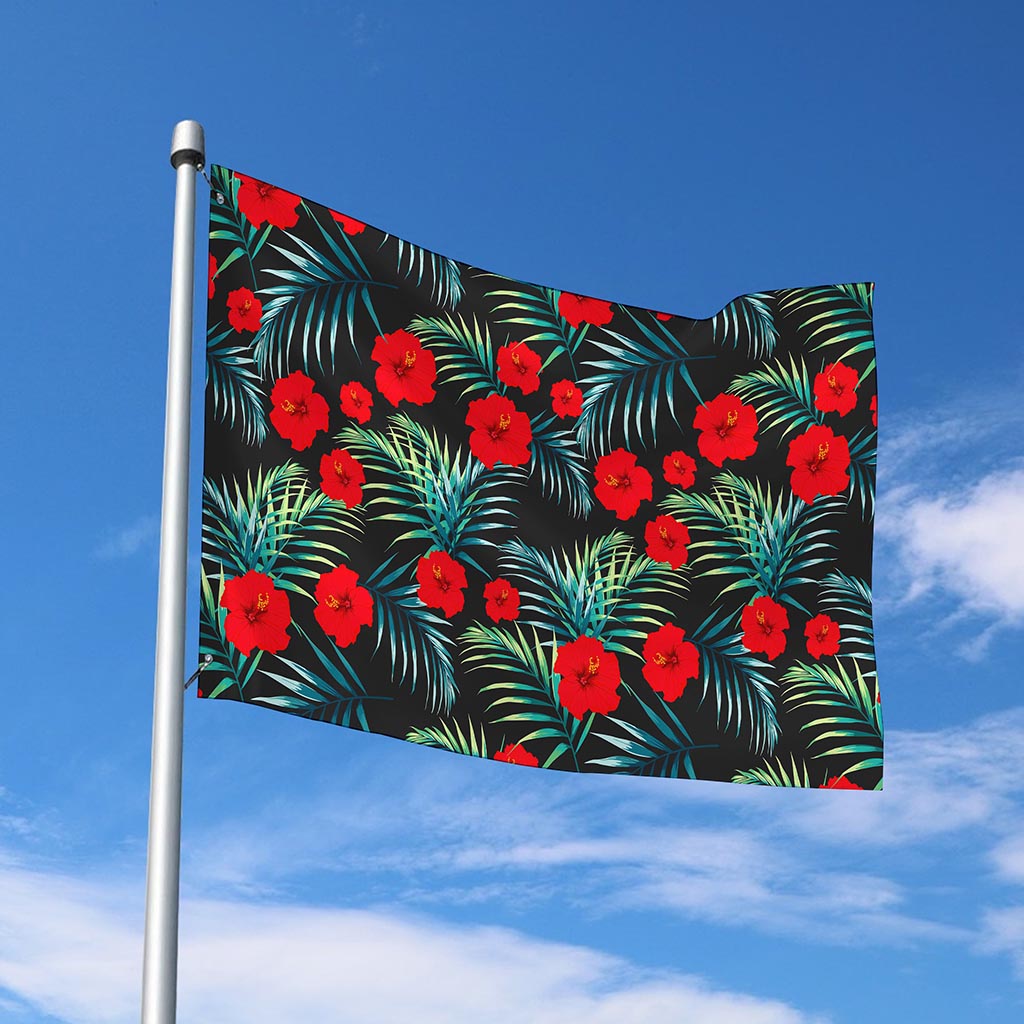 Tropical Hibiscus Leaves Pattern Print Polyester Flag