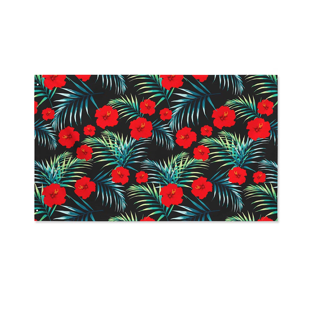 Tropical Hibiscus Leaves Pattern Print Polyester Flag