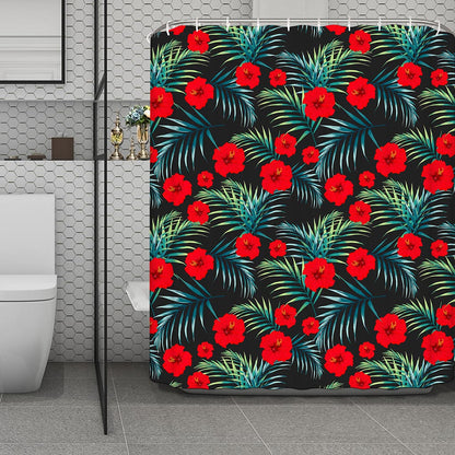 Tropical Hibiscus Leaves Pattern Print Polyester Shower Curtain