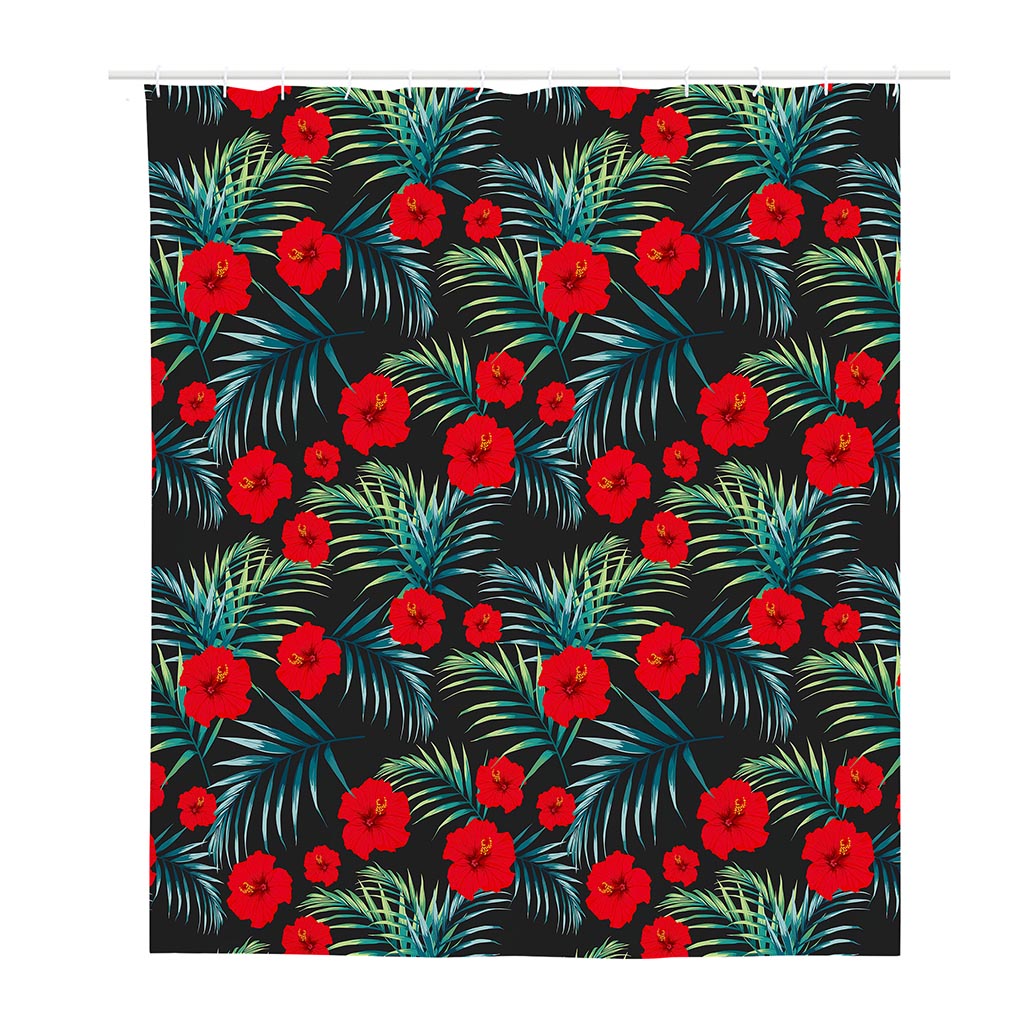 Tropical Hibiscus Leaves Pattern Print Polyester Shower Curtain