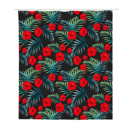 Tropical Hibiscus Leaves Pattern Print Polyester Shower Curtain