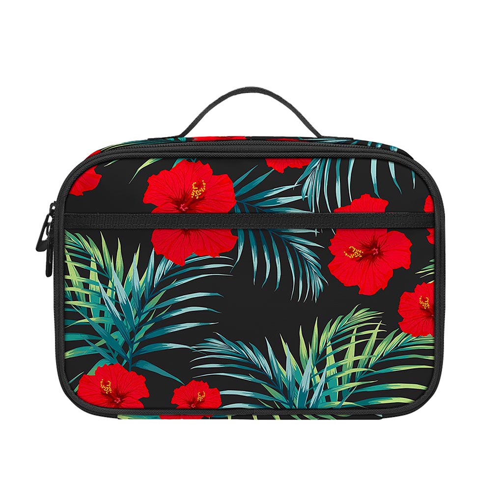 Tropical Hibiscus Leaves Pattern Print Portable Lunch Bag