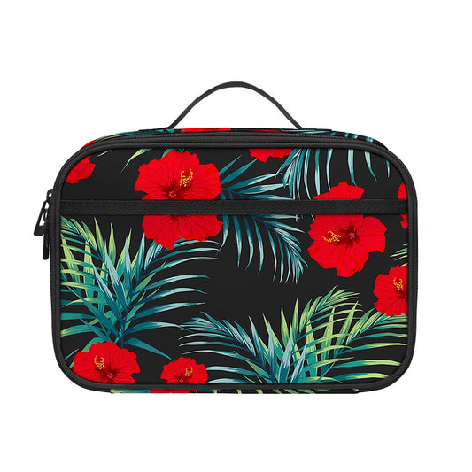 Tropical Hibiscus Leaves Pattern Print Portable Lunch Bag