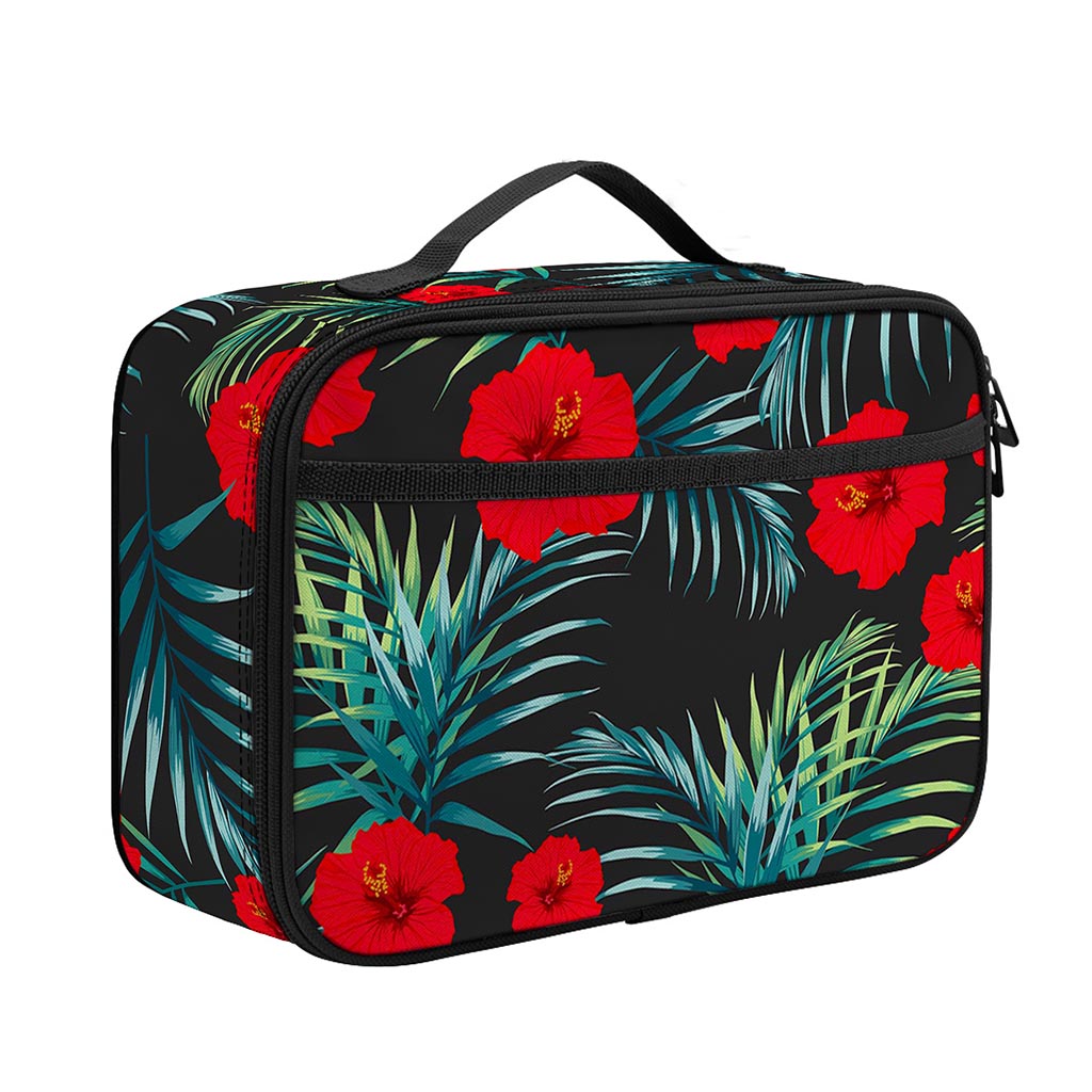 Tropical Hibiscus Leaves Pattern Print Portable Lunch Bag