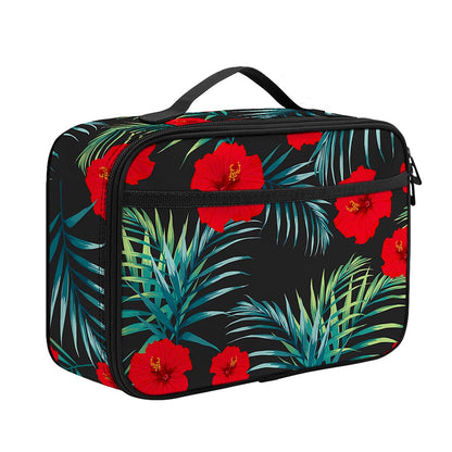 Tropical Hibiscus Leaves Pattern Print Portable Lunch Bag