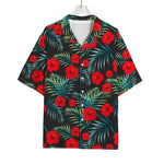 Tropical Hibiscus Leaves Pattern Print Rayon Hawaiian Shirt