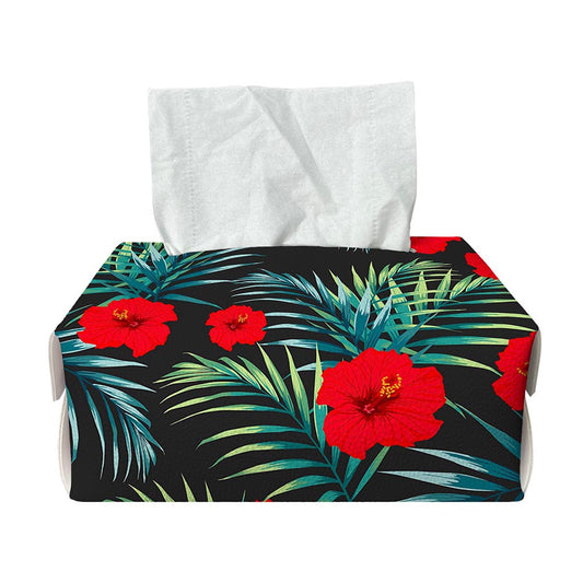 Tropical Hibiscus Leaves Pattern Print Rectangle Tissue Box Cover