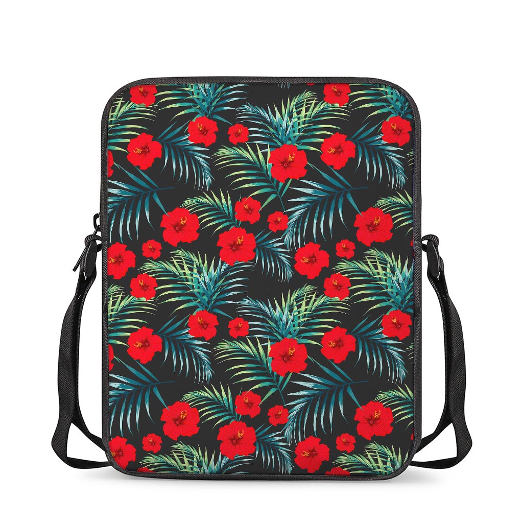 Tropical Hibiscus Leaves Pattern Print Rectangular Crossbody Bag