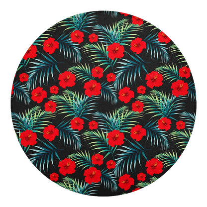 Tropical Hibiscus Leaves Pattern Print Round Blanket