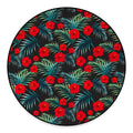 Tropical Hibiscus Leaves Pattern Print Round Floor Mat