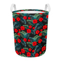 Tropical Hibiscus Leaves Pattern Print Round Laundry Basket
