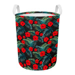 Tropical Hibiscus Leaves Pattern Print Round Laundry Basket